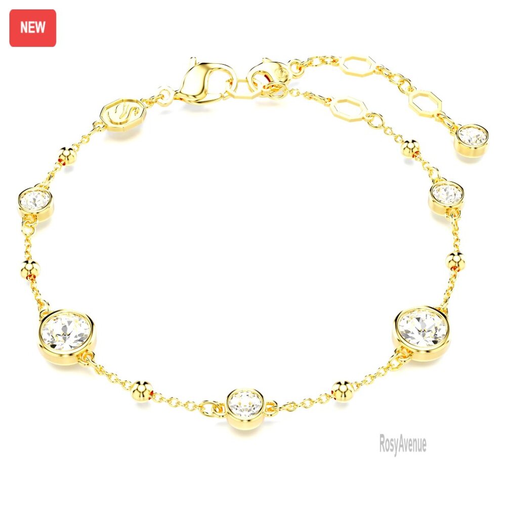 Gold-Tone Crystal Bracelet With Lobster Clasp, Adjustable Length